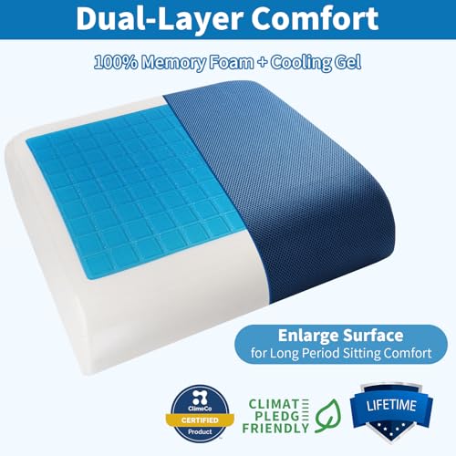 YOUFI Extra Thick Large Seat Cushion -19 X 17.5 X 4 Inch Gel Memory Foam Cushion with Carry Handle Non Slip Bottom - Pain Relief Coccyx Cushion for Wheelchair Office Chair (Blue (1PACK)) - color: Blue
