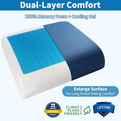 YOUFI Extra Thick Large Seat Cushion -19 X 17.5 X 4 Inch Gel Memory Foam Cushion with Carry Handle Non Slip Bottom - Pain Relief Coccyx Cushion for Wheelchair Office Chair (Blue (1PACK)) - color: Blue