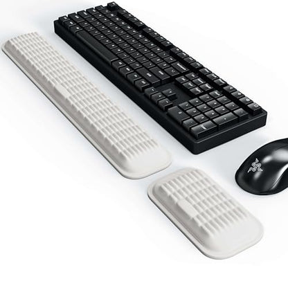 MEKASS Ergonomic Wrist Rest for Keyboard and Mouse, Soft Memory Foam Keyboard Wrist Rest Set with Non-Slip Silicone Base, Easy Typing, Pain Relief, Comfort for Office, Work, Gaming (White) - style: White