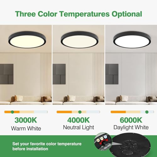 9Inch 4PK Black LED Flush Mount Ceiling Light,18W,1860LM, 3CCT Selectable | 3000K/4000K/6000K CCT Selectable, Black Close to Ceiling Round Flat Panel Light, Super Slim LED Ceiling Light for Bedroom - color: Black, size: 9"-4PK