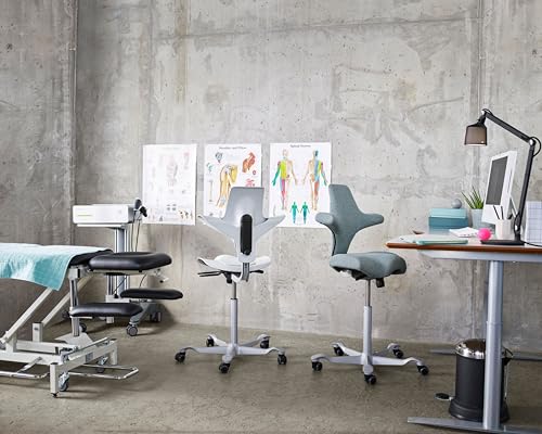 HAG Capisco Sit to Stand Chair-Silver Frame-Upholstered Gray Ash Vinyl - color: Gray Ash