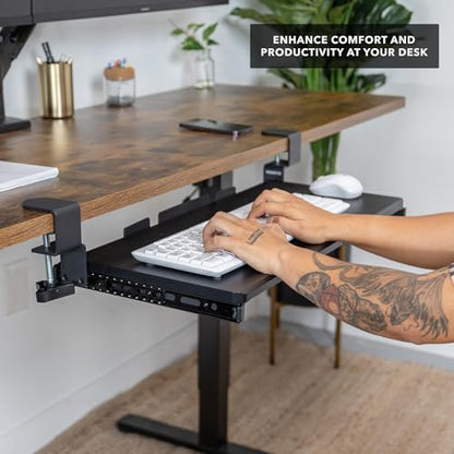 Mount-It! 24” Clamp-On Under Desk Keyboard Tray, Slide-Out Keyboard Drawer for Desk, Ergonomic Pull-Out Platform with Smooth Gliding Tracks, No-Drill C-Clamp Mount, Under Desk Keyboard Holder - size: 24" x 11"