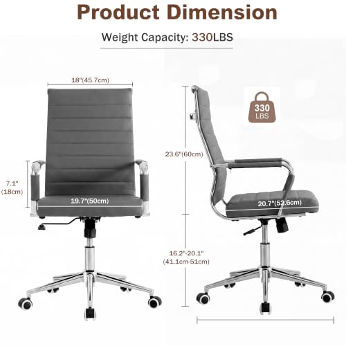 Okeysen Ergonomic Office Desk Chair, Modern PU Leather Conference Room Table Chairs Ribbed, High Back Executive Swivel Rolling Chair for Home, Office (Grey-Ribbed) - color: Grey-ribbed