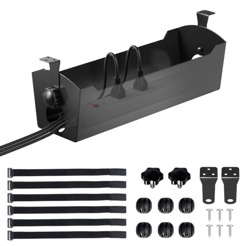 POCHAR Under Desk Cable Management Tray, 15" Power Strip Holder | Heavy Duty 1.7mm Steel Wire Organizer with 9-Cord Routing Openings, Screw Mount Cord Management for Standing Desk Home Office - size: 15 inch