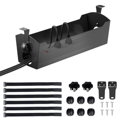 POCHAR Under Desk Cable Management Tray, 15" Power Strip Holder | Heavy Duty 1.7mm Steel Wire Organizer with 9-Cord Routing Openings, Screw Mount Cord Management for Standing Desk Home Office - size: 15 inch