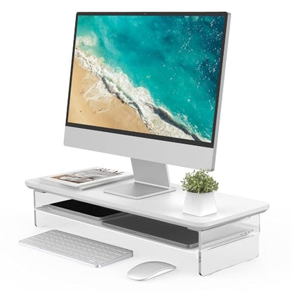 Fenge 23.6" Monitor Stand with Clear Acrylic Legs, White - color: White, size: 23.6in