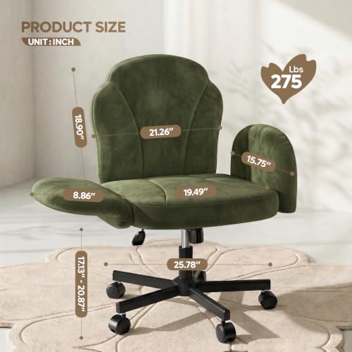 Bestier Criss Cross Office Chair with FILP-Up Armrests, Green Velvet | Rocking Recline,Swivel Makeup Vanity Chair with 5-Level Folding Armrest, Cross Legged Desk, Adjustable Height Swivel Chair - color: Green Velvet