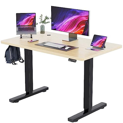 YESHOMY Height Adjustable Electric Standing Desk, 40 inch Computer Table, Home Office Workstation, Black Leg/Natural Top - color: Black Leg/Natural Top, size: 40in