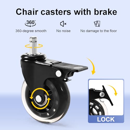 Frassie Office Gaming Chair Metal Base Set Replacement Part | 28 Inch Wide Chair Legs with Bottom Plate Stand Cylinder, 2 Wheels with Brake