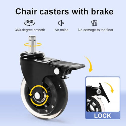 Frassie Office Gaming Chair Metal Base Set Replacement Part | 28 Inch Wide Chair Legs with Bottom Plate Stand Cylinder, 2 Wheels with Brake