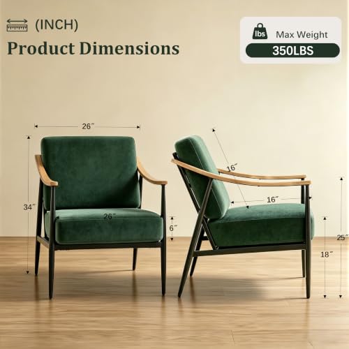 RNKSFX Modern Accent Chairs Set of 2 for Living Room Bedroom Mid Century Arm Chairs Upholstered Office Accent Chairs Comfy Waiting Room Chairs with Metal Frame, Green - color: Green