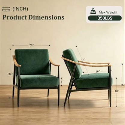 RNKSFX Modern Accent Chairs Set of 2 for Living Room Bedroom Mid Century Arm Chairs Upholstered Office Accent Chairs Comfy Waiting Room Chairs with Metal Frame, Green - color: Green