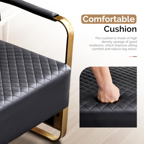 OmySalon Waiting Room Chairs with Arms, 57.5’’ Office Guest Chair upholstered Bench Seating, Reception Furniture for Beauty Salon Barbershop Airport Bank Hall Room Conference, Black&Gold