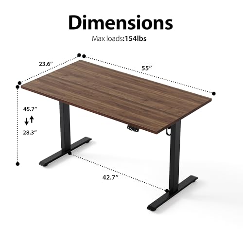 Agilestic Electric Height Adjustable Standing Desk, 55 Inch, Dark Walnut | Smooth Height Adjustment, Memory Presets, Hooks, Stable Steel Frame,154 lbs Capacity, Easy Assembly, Splice Board - color: Dark Walnut, size: 55 x 24 Inch
