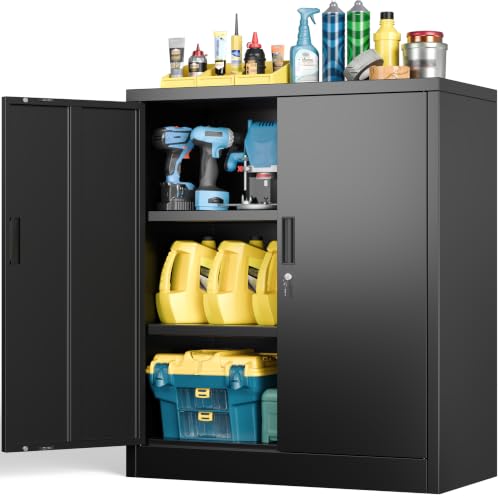 BESFUR Metal Storage Cabinet with Lock and 2 Adjustable Shelves, 36" H Locking Storage Cabinet for Home, Office, Garage, Utility Room and Basement(Black) - color: Black, size: 36.2" H x 32" W x 16" D