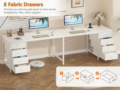 95" 2 Person Desk with 8 Fabric Drawers for Home Office, Living Room - color: White, size: 18.9"D x 94.5"W x 29.3"H