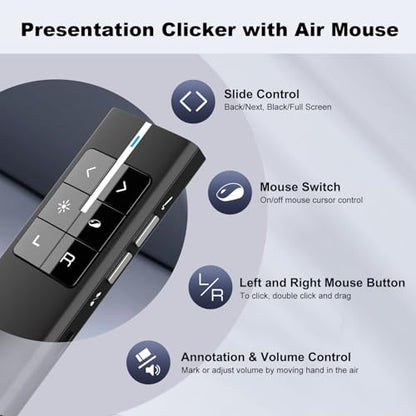 N99 Air Mouse Presentation Clicker with Laser Pointer, Wireless Presenter | Rechargeable Clicker for PowerPoint presentations, Volume Control PowerPoint Clicker, Presentation Remote, Annotate and Erase