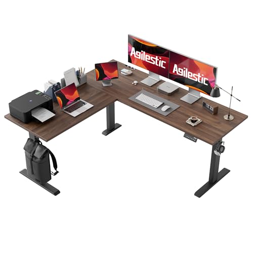 Agilestic L Shaped Standing Desk Adjustable Height, 63 Inch, Dark Walnut - color: Dark Walnut, size: 63 x 55 Inch