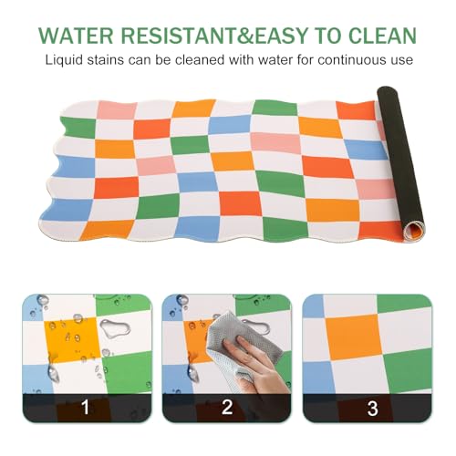 L-SPOUTTO Checkered Mouse Pad,Scalloped Groovy Desk Mat XXL Gaming Mousepad | Geometric Large 35.4x15.7in Non-Slip Rubber Base Keyboard Pad Waterproof Desktop Mat for Laptop Computer Game Home Office - color: Colorful Checkered