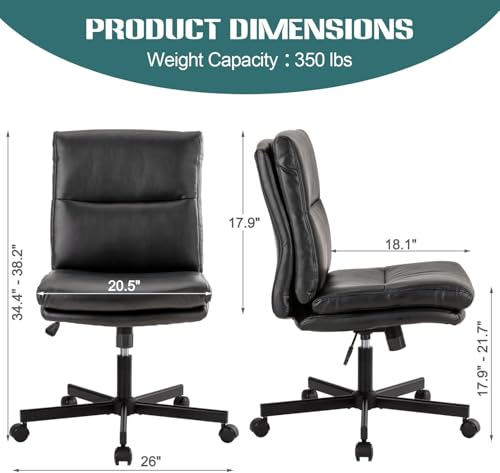 LUCKWIND Armless Office Desk Chair with Wheels, Mid-Back Criss Cross Swivel Task Chair, Height Adjustable Cushioned Vanity Chair, Double Padded PU-Leather Chairs for Home, Office & Bedroom (Black) - color: Black