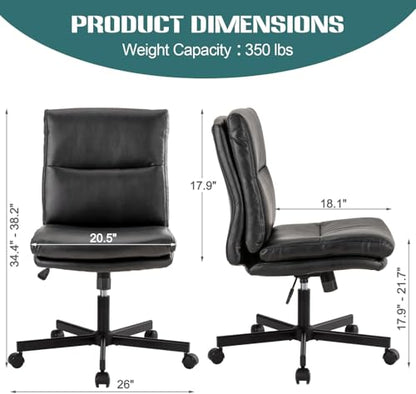LUCKWIND Armless Office Desk Chair with Wheels, Mid-Back Criss Cross Swivel Task Chair, Height Adjustable Cushioned Vanity Chair, Double Padded PU-Leather Chairs for Home, Office & Bedroom (Black) - color: Black