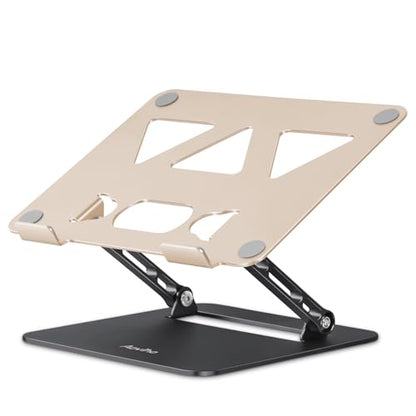Aoviho Adjustable Laptop Stand for Desk,Portable Laptop Stand Holder and Riser,Foldable Aluminum Notebook Computer Stands for MacBook Air Pro HP Lenovo Dell Samsung, 10-15.6 inch,Moonlit Gold Noir - color: Moonlit Gold Noir