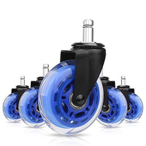 Office Chair Caster Replacement Wheel for Hardwood Floor and Carpet, Heavy Duty Universal Floor Safe Caster Set of 5,Rubber Wheels Office Chair to Replace Office Chair mats,fits 98% Chairs - color: Blue