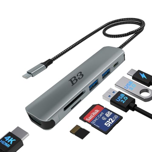 USB C Hub HDMI Adapter for MacBook Air Pro, 7 in 1 4K Dongle Multiport Converter with 50cm Cable, USB 3.0 5Gbps Data Transfer, 100W PD, SD/TF Card Slot, Digital AV Connector for Mac M1 M2 PC Laptop - color: Grey 50cm