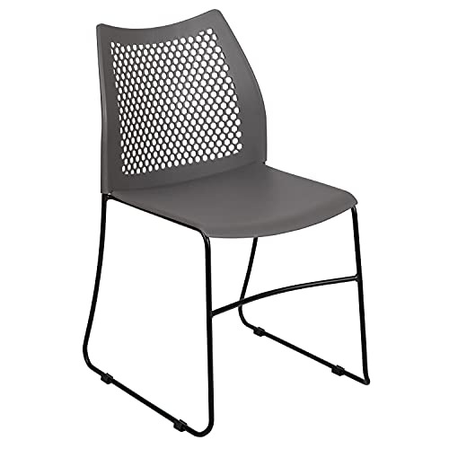 Flash Furniture Hercules Series Contoured Lobby Chairs with Air-Vent Honeycomb Backs, Ergonomic Stacking Chairs for Offices, Set of 5, Gray | Sled Base, Powder Coated, 661 LBS. Weight Capacity - color: Grey, size: Set of 5
