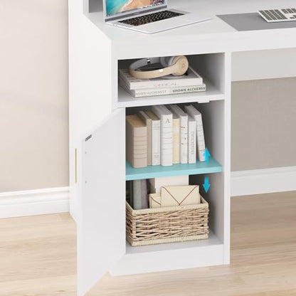 65" White Computer Desk with 3 Drawers & Printer Shelf for Home Office - color: White