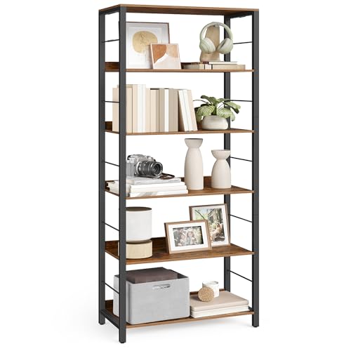 VASAGLE 6-Tier Bookshelf, Bookcase for Office, 11.8 x 23.6 x 70.1 Inches, Shelving Unit, with Back Panels, Industrial Style, for Living Room, Study, Home Office, Rustic Brown and Ink Black ULLS118B01 - color: Rustic Brown + Ink Black, size: 6 Tiers (11.8"