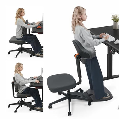 Standing Desk Chair, 6-in-1 Ergonomic Standing Mate Chair, Adjustable Sit Stand Lean Perch Saddle Stool with Flip Backrest, Dynamic Posture Support & Built-in Anti-Fatigue Design, MT-M-DG - size: S Size (for 5'0" - 5'8")