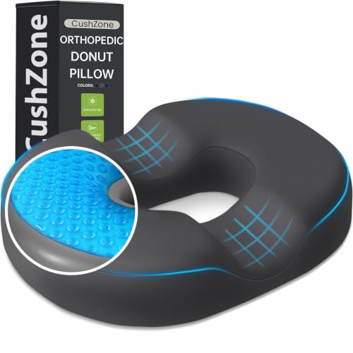 Donut Pillow Seat Cushion, Cooling Gel Memory Foam Chair Cushion, Grey - color: Gray, size: Large
