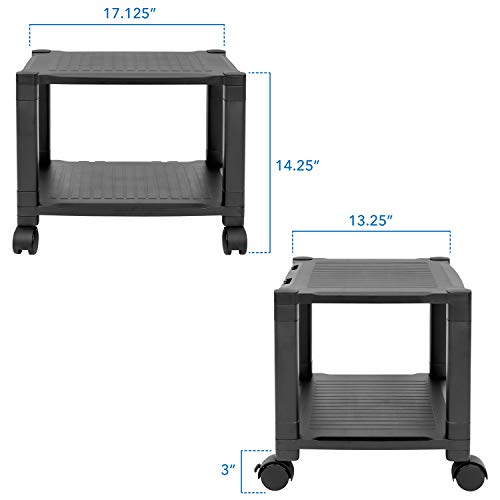 Mount-It! Under Desk Printer Stand with Wheels [2 Shelf] Height Adjustable with 4 Swivel Wheels, Cable Management, Low Rolling, Mobile Printer Cart, 2 Tier (Black)