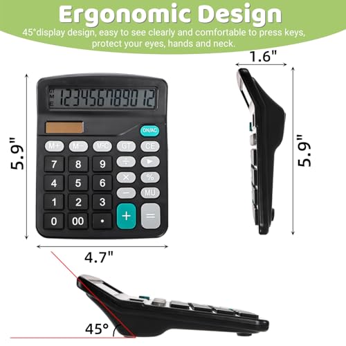 Noamus 8 Pack Desktop Calculator 12 Digit, Solar Battery Basic Calculators, Dual Power Electronic Calculators with Large LCD Display, Sensitive Button Handheld Calculator for Office Home School, Black