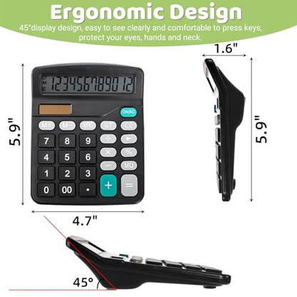 Noamus 8 Pack Desktop Calculator 12 Digit, Solar Battery Basic Calculators, Dual Power Electronic Calculators with Large LCD Display, Sensitive Button Handheld Calculator for Office Home School, Black