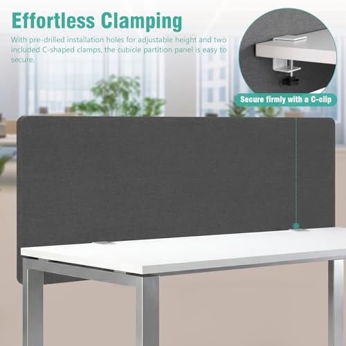 2 Pack Clamp-on 61 x 24 Inch Privacy Panel Cubicle Desk Divider with 4 C-Type Clamps Acoustic Partition for Office Study Library
