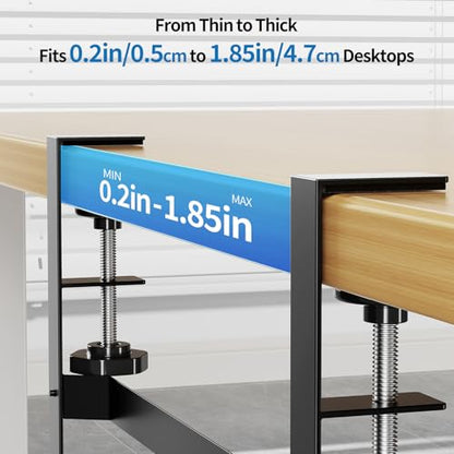 Yecaye Metal Under Desk Cable Management Tray, Clamp-On Desk Shelf | No Drill Mount; Anti-scratch Padded Clamps; Dual Wrap Bars; Fits Standing Desks; Metal Structure for Office Cable Storage;
