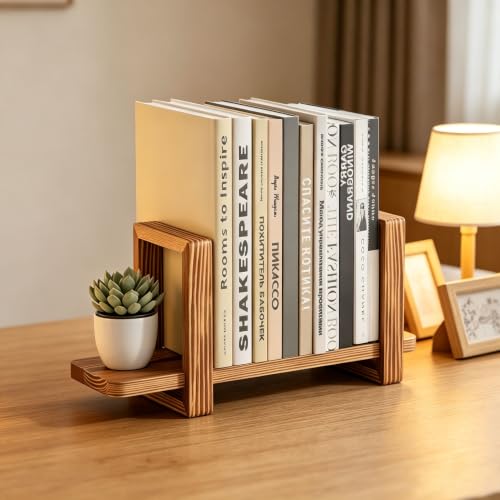 Adjustable Desktop Bookshelf, Wooden Tabletop Bookshelf, Small Desk Shelf for Home, Living Room, Class, Dorm - color: Carbonized