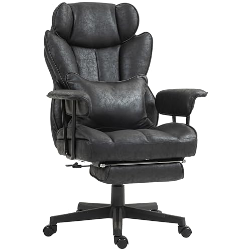 HOMCOM Executive Office Chair 400LBS Big and Tall High Back, Black | Foot Rest, Microfiber Computer Desk Chair, Lumbar Support, Reclining Function, Wide Seat