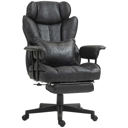HOMCOM Executive Office Chair 400LBS Big and Tall High Back, Black | Foot Rest, Microfiber Computer Desk Chair, Lumbar Support, Reclining Function, Wide Seat