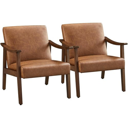Yaheetech Accent Chairs Set of 2, Mid-Century Faux Leather Armchairs Brown - color: Brown