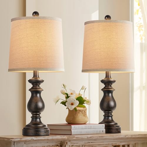 Traditional Table Lamp Set of 2, Rustic Farmhouse Table Lamps for Living Room Bedroom, 22" Bedside Desk Lamps Vintage Nightstand Lamps with Linen Shades, Oil Rubbed Bronze - color: Oil-Rubbed Bronze