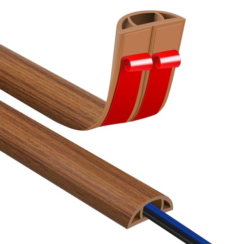 Floor Cord Covers for Wires 10FT Cable Hider Wire Cover Self Adhesive Cord Hider Floor for Offices, Homes, Workshops, Warehouses Cable Cavity 0.39" W x 0.27" H - color: Brown Wood, size: 1.18" x 10'