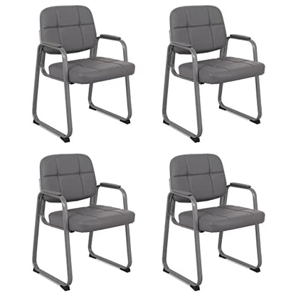 CLATINA Waiting Room Chairs with Padded Arms Leather Guest Chair no Wheels for Office Reception and Conference Desk with Sled Base Grey, 4PK - color: Gray(sled Base), size: 4 pack