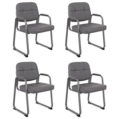 CLATINA Waiting Room Chairs with Padded Arms Leather Guest Chair no Wheels for Office Reception and Conference Desk with Sled Base Grey, 4PK - color: Gray(sled Base), size: 4 pack
