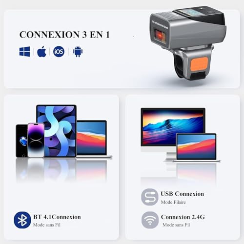 Eyoyo Mini 1D Wearable Bluetooth Ring Barcode Scanner Wireless with Display | Finger Bar Code Scanner Reader, Compatible with iPad iPhone Android, Left&Right-Handed Use, Fast&Accurate Scanning - color: Orange