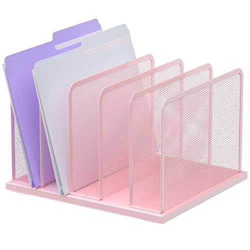 Kuntine.B 5-Section Upright Desk File Organizer Pink 1 Pack | Vertical, Mesh, Metal, Assembly, Stability, Sturdiness, Organization, Standing - color: Pink, size: 1 Pack 5-Section