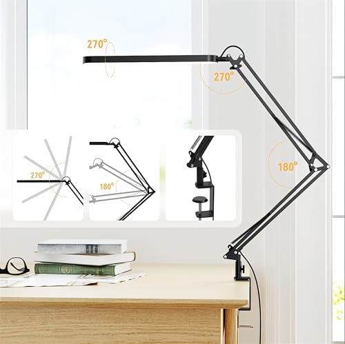 SKYLEO Desk Lamp for Home Office, Eye Comfortable LED Desk Light for Long Hours, Adjustable Swing Arm with Memory Function, Black - style: Black swing arm