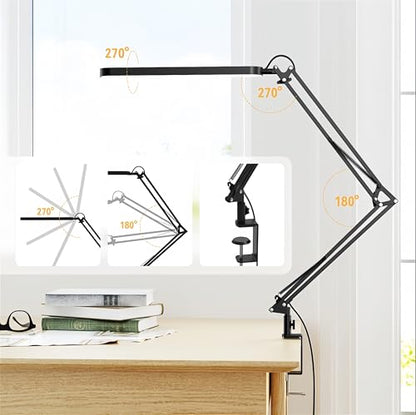 SKYLEO Desk Lamp for Home Office, Eye Comfortable LED Desk Light for Long Hours, Adjustable Swing Arm with Memory Function, Black - style: Black swing arm
